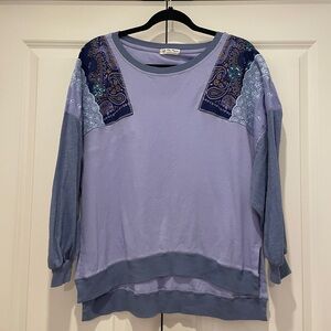 WE THE FREE Light Purple Mixed-Media Pullover Top with Paisley Shoulder Panels